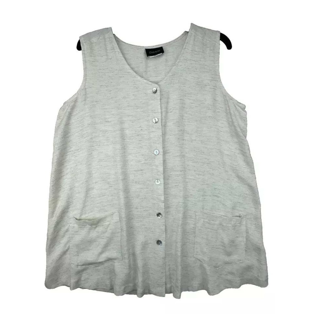 Basia Sleeveless Button Down Tunic Top with Pockets Casual Comfy Women's Size 12